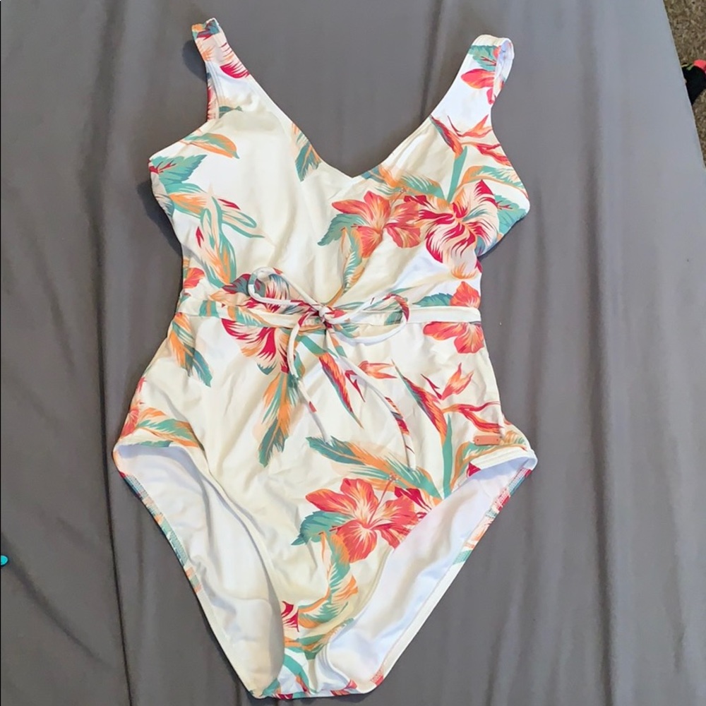 White Floral Print 1 piece swim suit
